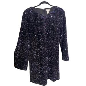 H&M Black & Blue sequined mini dress with boat neckline Size Small